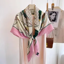 2024 Women Winter Wool Scarves Wraps Carriage Printed Large Square Wool Blanket Scarfs Shawl 130x130CM