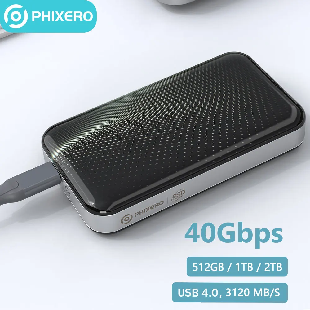 PHIXERO Portable SSD External Hard Drive Disk 40Gbps 1 2 TB USB 3.2 Type C Solid State HardDisk 1T 2T for Xbox Laptop Notebooks