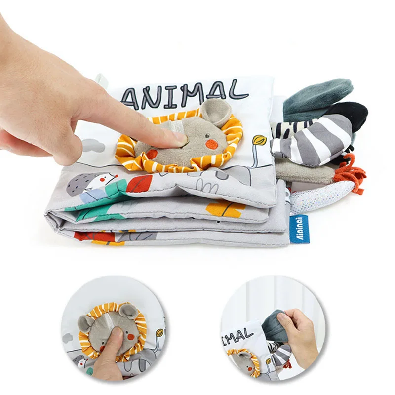 Giocattolo di puzzle cognitivo tridimensionale per la prima educazione del bambino del libro di stoffa della coda bianca grigia visiva del fumetto