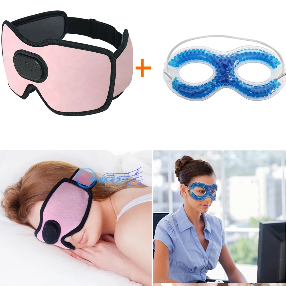 

Headphones Sleep Eye Mask with ice compress eye mask , Sleeping Eye Cover Travel Music Headset with Microphone Handsfree