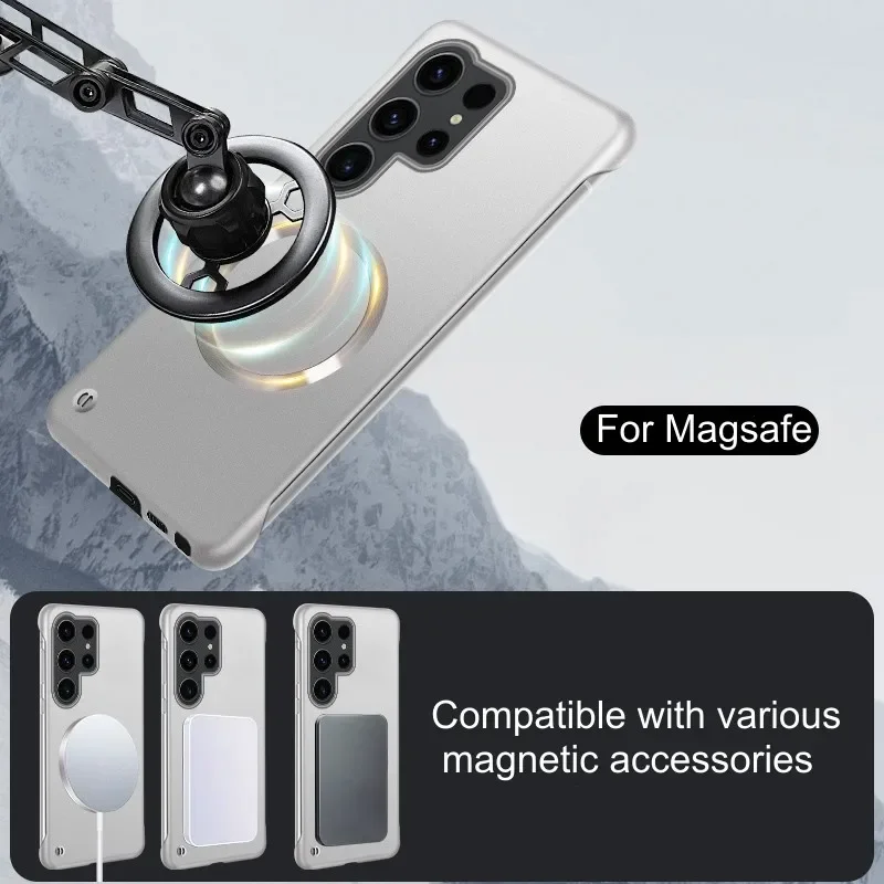 Frameless Metallic Magnetic Case For Samsung Galaxy S25 S24 S23 S22 Ultra Plus Wireless Charge Shockproof Ultra Thin Hard Cover