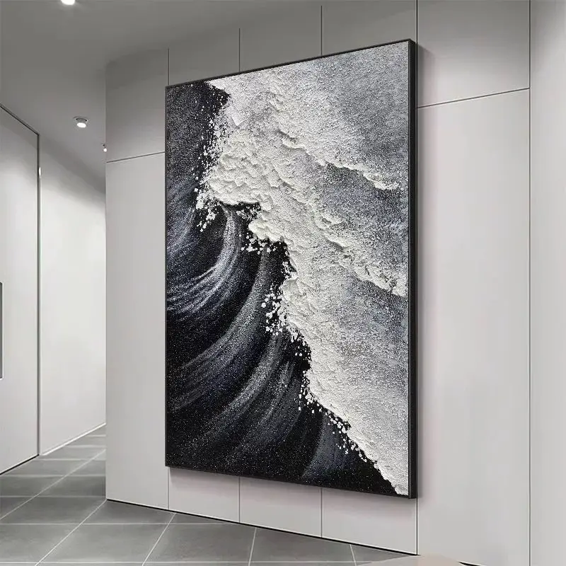 Modern Abstract Black and White Stereoscopic Texture Painting Handmade Oil Painting For Home Decoration Bedroom Dining Room and