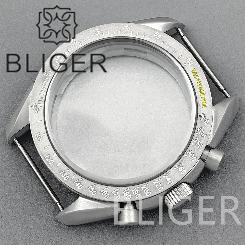 BLIGER 40mm Titanium VK63 Watch Case Fixed Chronograph Ring Green BlUE Red Chrometer Waterproof Fir VK63 VK64 Series Movement