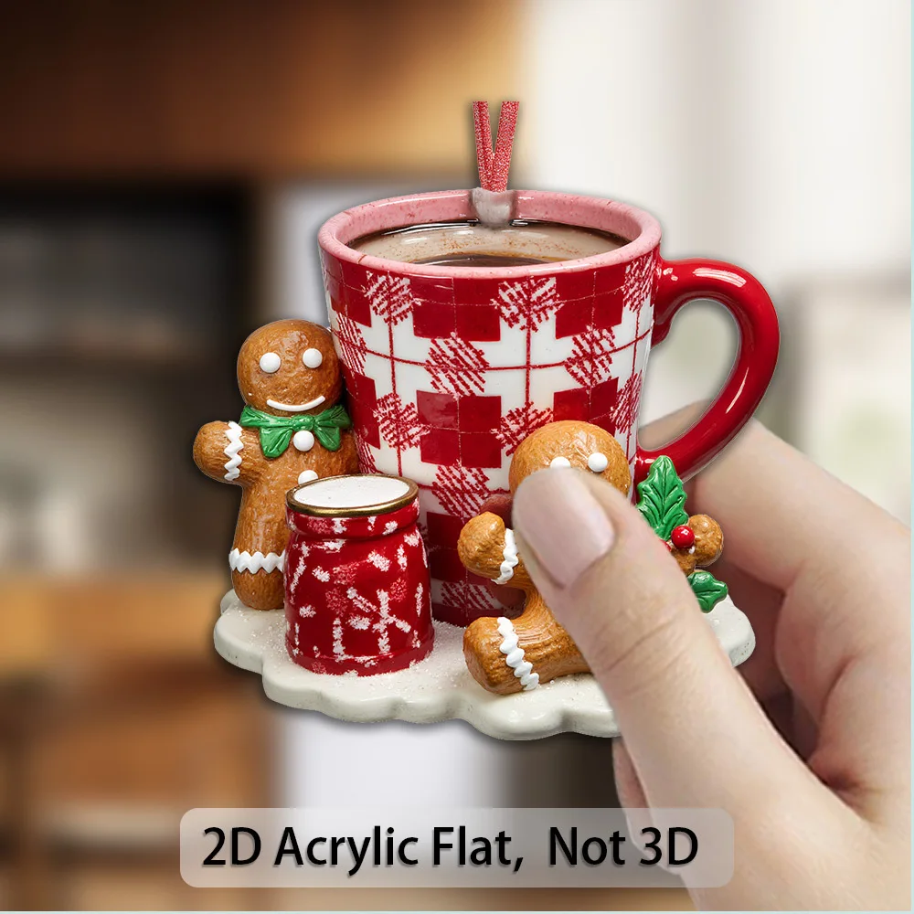1pc 2D Flat Gingerbread Magnet. Red Checkered Acrylic. Strong Reusable Winter Decor with Stand for Fridge & Xmas Tree