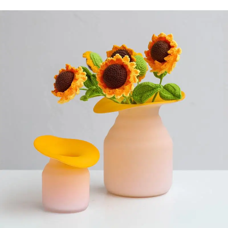 Bicolor Matte Orange Glass Vase Decorative Flowers Arrangement Desk Decoration Large Caliber Flower Pots Hydroponics Floral