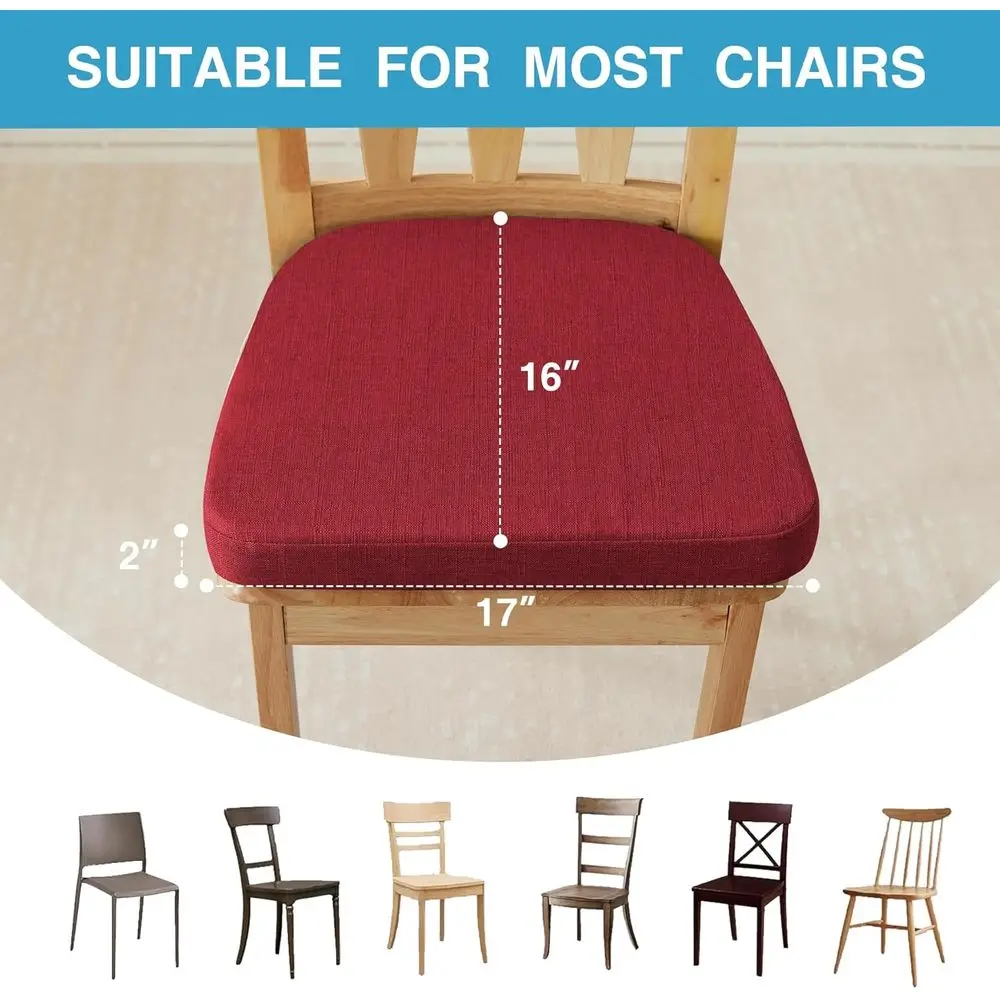 Набор из 6 нескользящих красных подушек для обеденных стульев, 17x16x2 дюймов, с завязками для кухонных стульев, D-образные подушечки для сидений