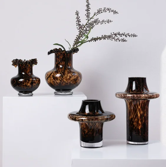 Vase Senior Sense Leopard Print Vase Ornaments Light Luxury Simple Art Living Room Desktop Decorative Glass