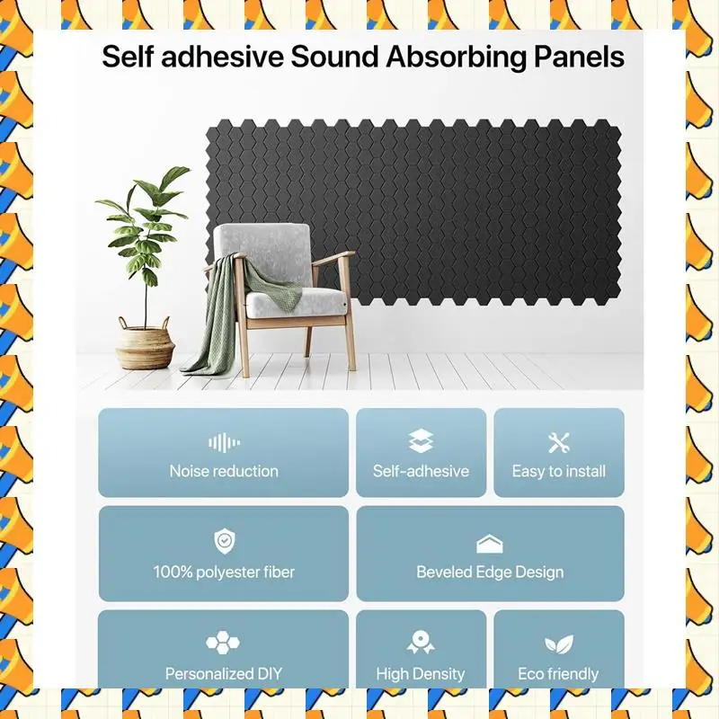 ABYB 12 Pack Soundproof Wall Panels Self Adhesive Acoustic Wall Panels For Wall,Studio, Home And Office Black Durable