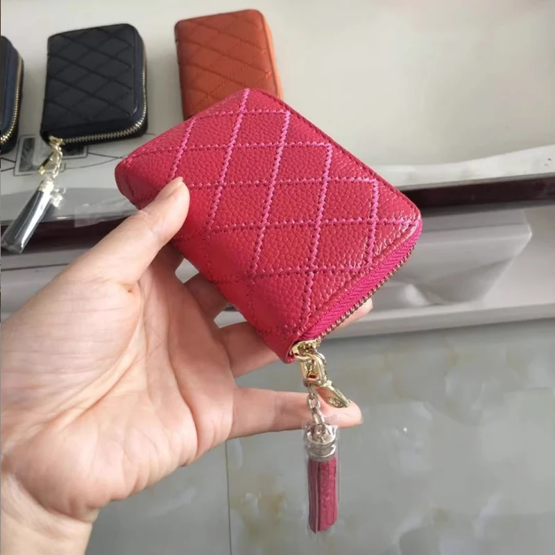 Echtes Leder Kreditkarteninhaber Damen RFID Geldbörse Reißverschluss Kartenetui Gitter Geldbörse Herren Damen Damen Visitenkartenhalter