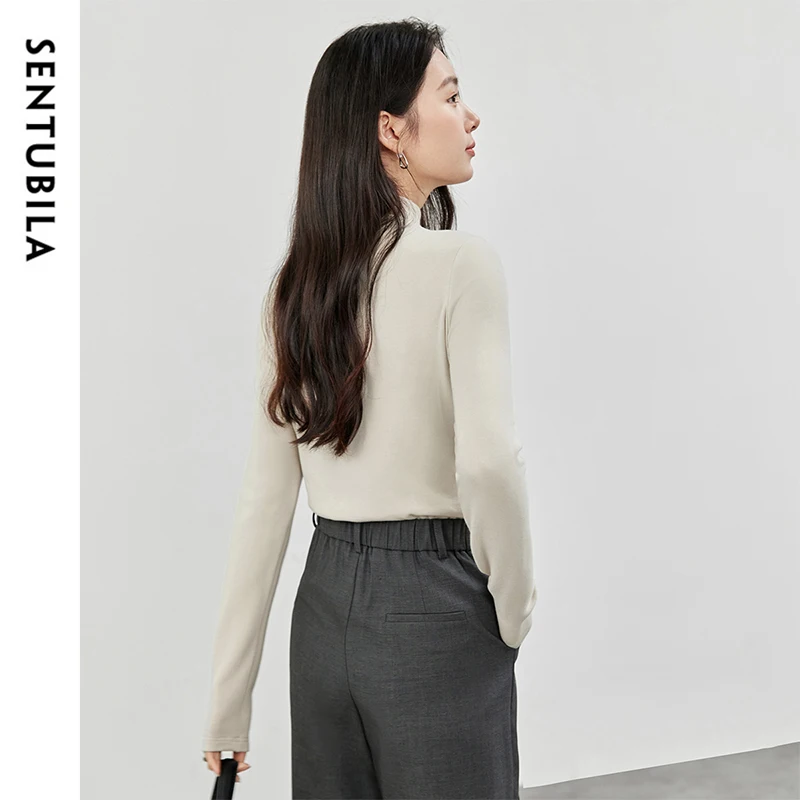 SENTUBILA Winter Cotton  Turtleneck Knitted Pullovers Casual Straight Embroidery Long Sleeve Tops 2024 Female Clothing 144S57107