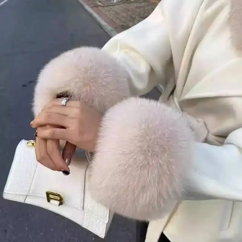 Genuine Fox Fur Cuffs Women Men Winter Warm Real Fox Fur Trim Sleeve Ends Luxury Fashion Accessory Sleeves