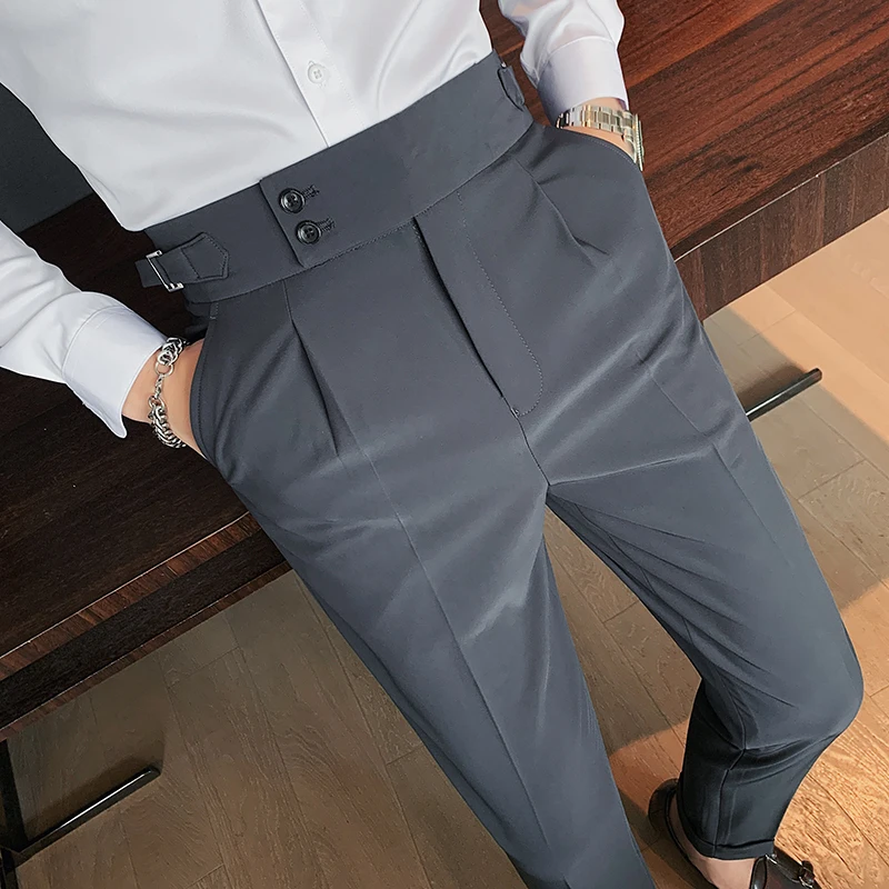 Mens Naples High Waist Trousers High Quality Business Casual Formal Pant Formal Office Social Wedding Party Dress Suit Pants