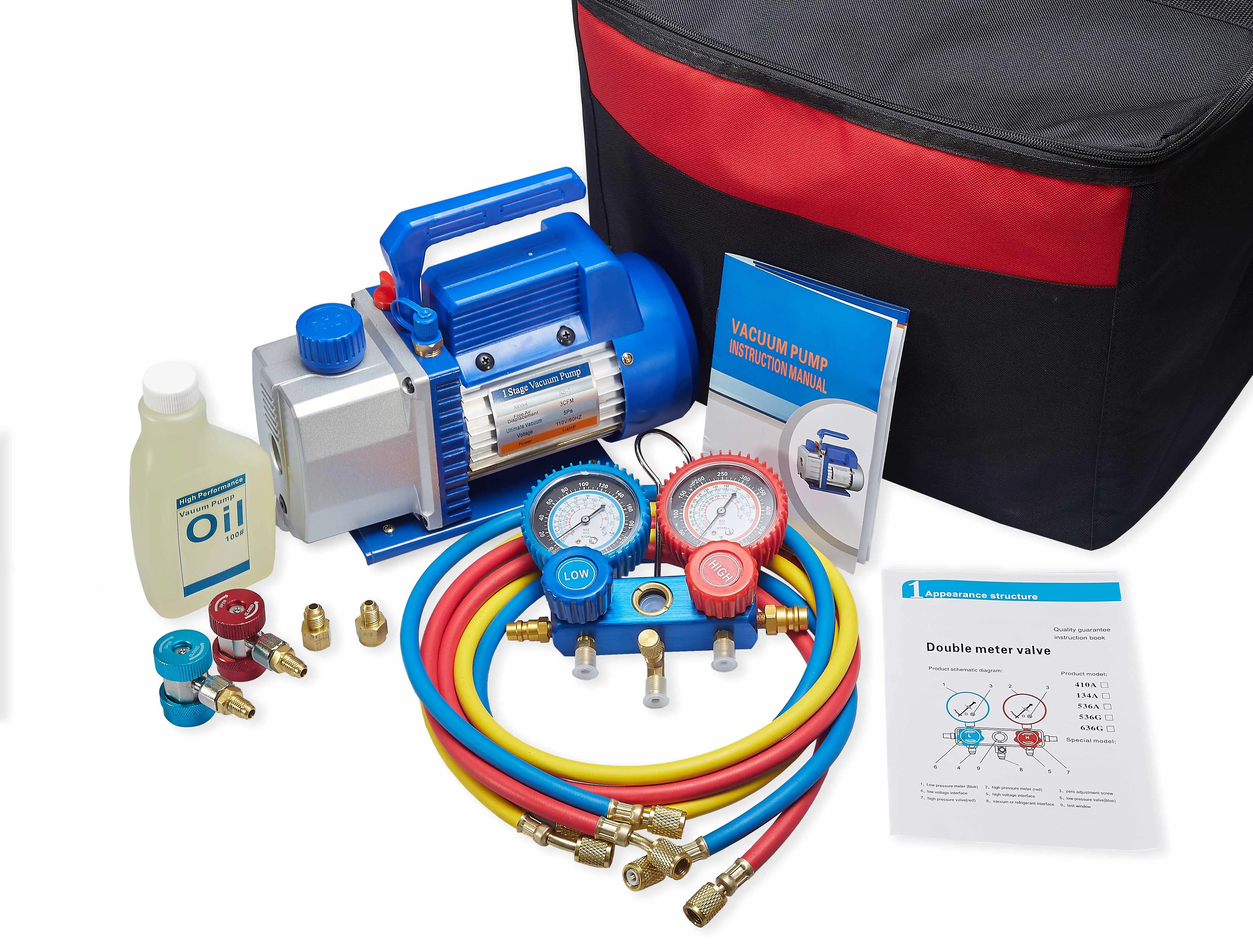 Single Stage Vacuum Pump With Pressure Manifold Gauge 185W