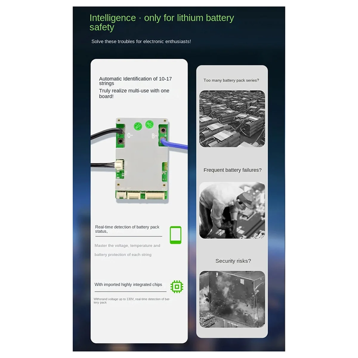 Panneau de Protection de batterie au Lithium, Bluetooth intégré, Protection intelligente de batterie au Lithium série 45947