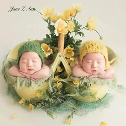 Newborn baby photo props handmade knitted pom hat doll studio home shooting twins accessories