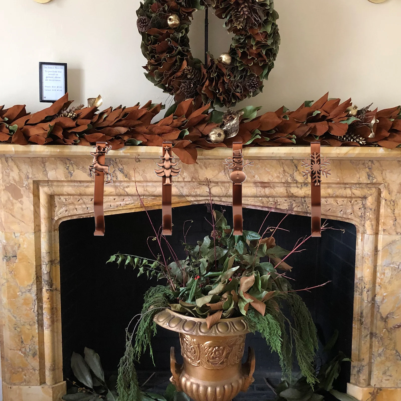 

4Pcs Christmas Stockings Holder Iron Fireplace Hooks Mantel Hangers Xmas Decoration Hook Gift Hanging Supplies
