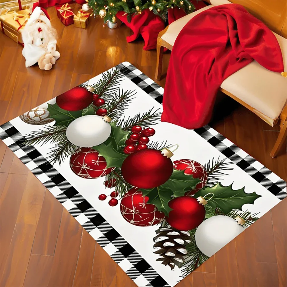 قطعة واحدة من ممسحة ممسحة بطابع عيد الميلاد مع كرات، سجادة ترحيب للباب الأمامي الخلفي للعطلات في الأماكن المغلقة والخارجية.