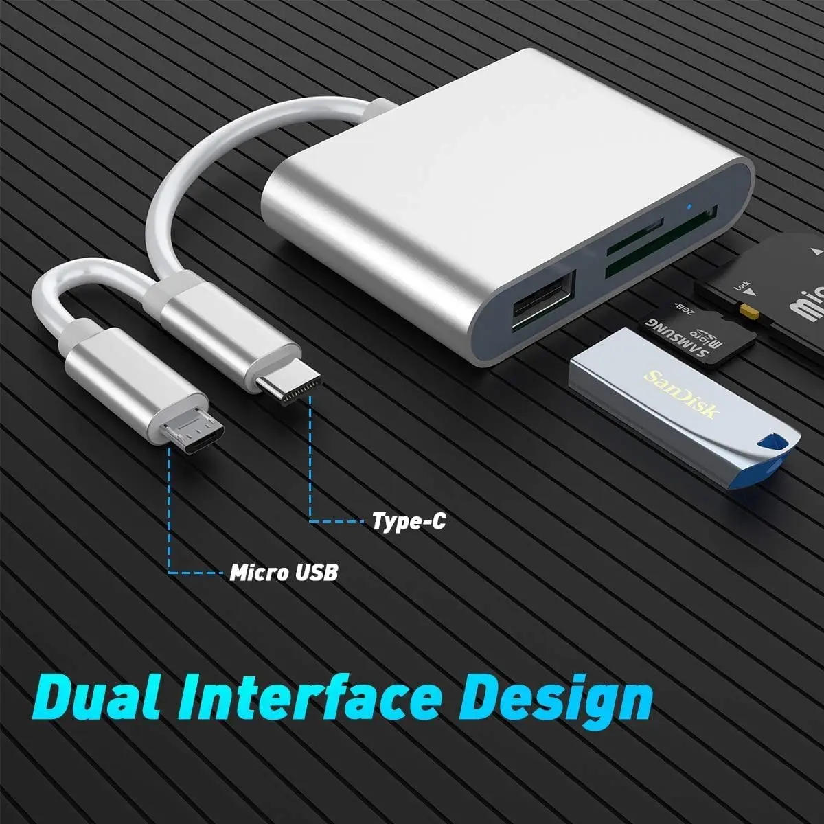 2-in-1 USB-C + Micro USB to SD & TF Memory Card Reader Adapter for iPad Camera,Dual Connector for Type C/Android Phones,Samsung