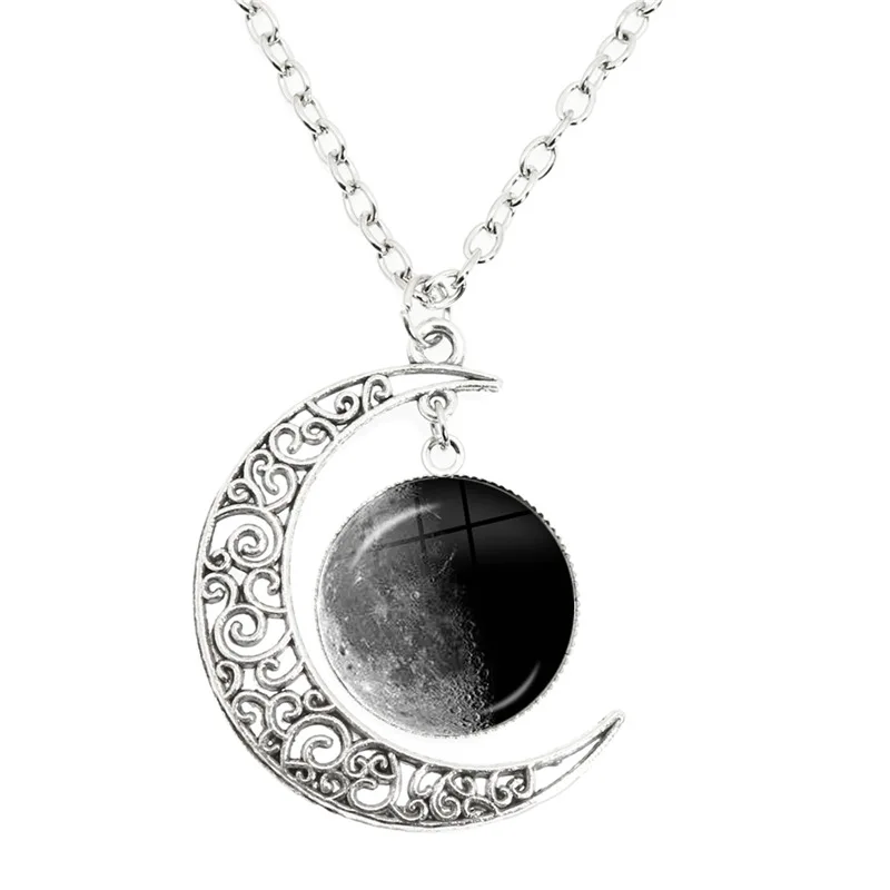 Phase Of The Moon Necklace Handmade Glass Dome Full Moon Lunar Eclipse Necklace Pendant Jewelry Gift for Astronomy Enthusiast