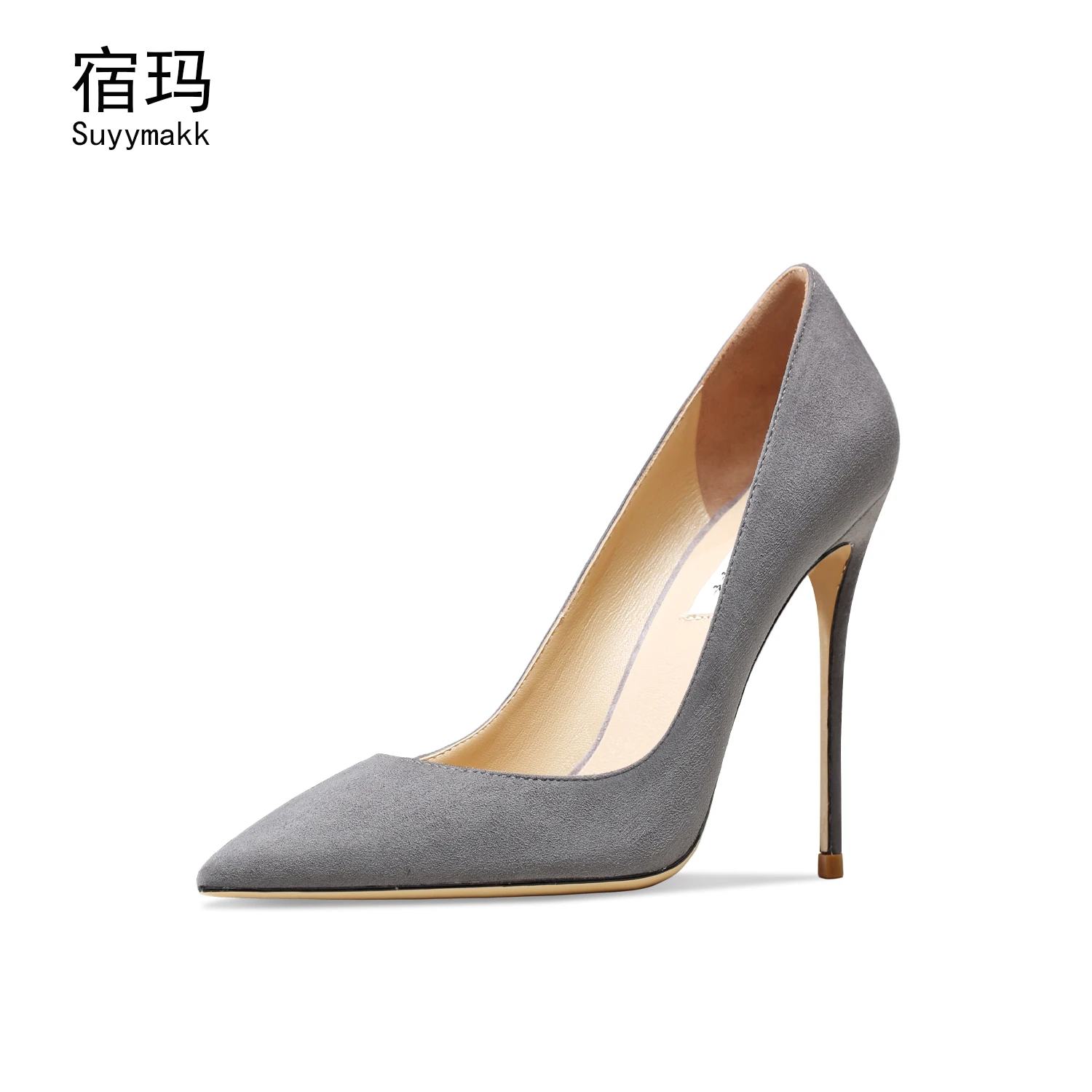 Real Leather Dark Green Suede High-heeled Shoes For Women 2025 New Stiletto Pointed Toe Shallow Mouth Elegant Comfortable Shoes