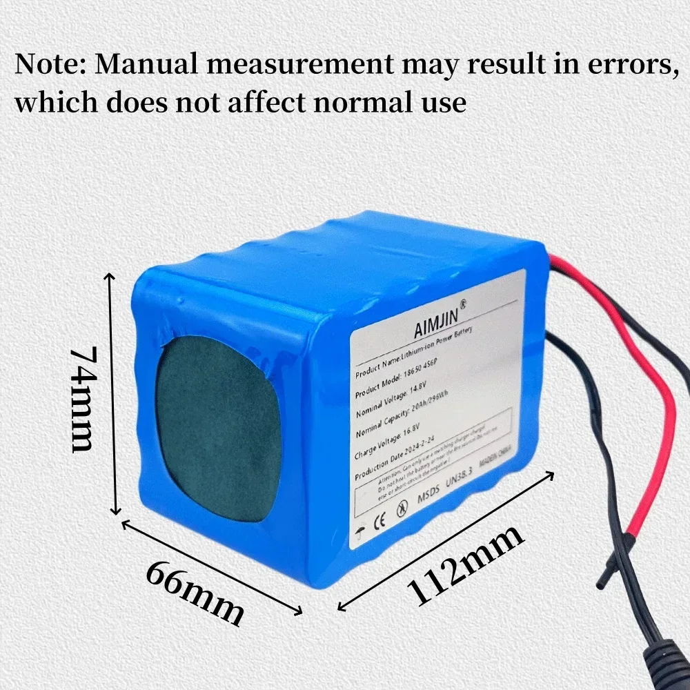 100% novo 14.8v 20ah 4s6p 18650 li-iom bateria noite lâmpada de pesca aquecedor baterias amplificador do mineiro com bms