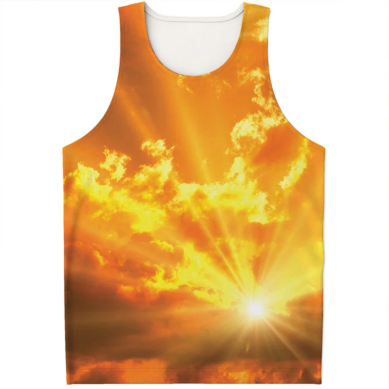 Fashion Sunrise Tank Top For Men Summer 3D Printed Sunlight Vest Sports Fitness Quick Dry Sleeveless Tees Tops Oversized Tshirt