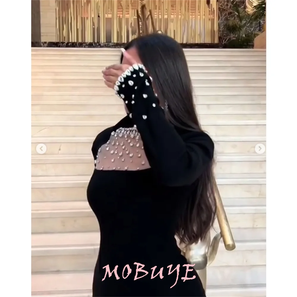 MOBUYE 2024 Popular O Neckline Prom Dress Floor-Length With Long Sleeves Evening Fashion Elegant Party Dress For Women