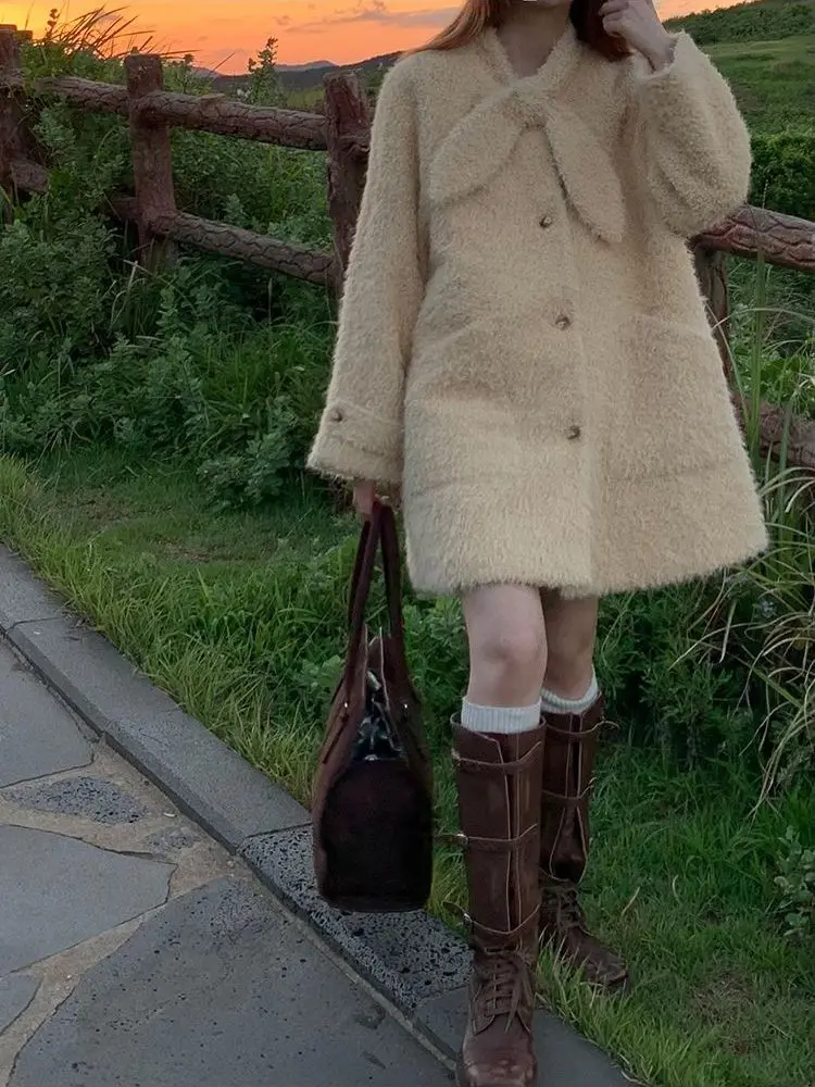 

Sweet Design Loose Woolen Coat for Women 2025 Autumn Winter New Style Elegant Single-Breasted Coat