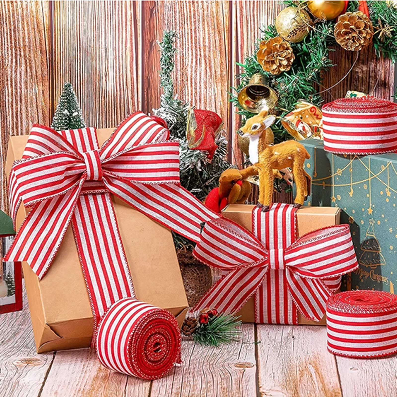 5 Yards Weihnachten rot und weiß gestreiftes Band Gurtband DIY Geschenkverpackung und dekorative Schleife Herstellung Band Weihnachtsbaum Dekoration