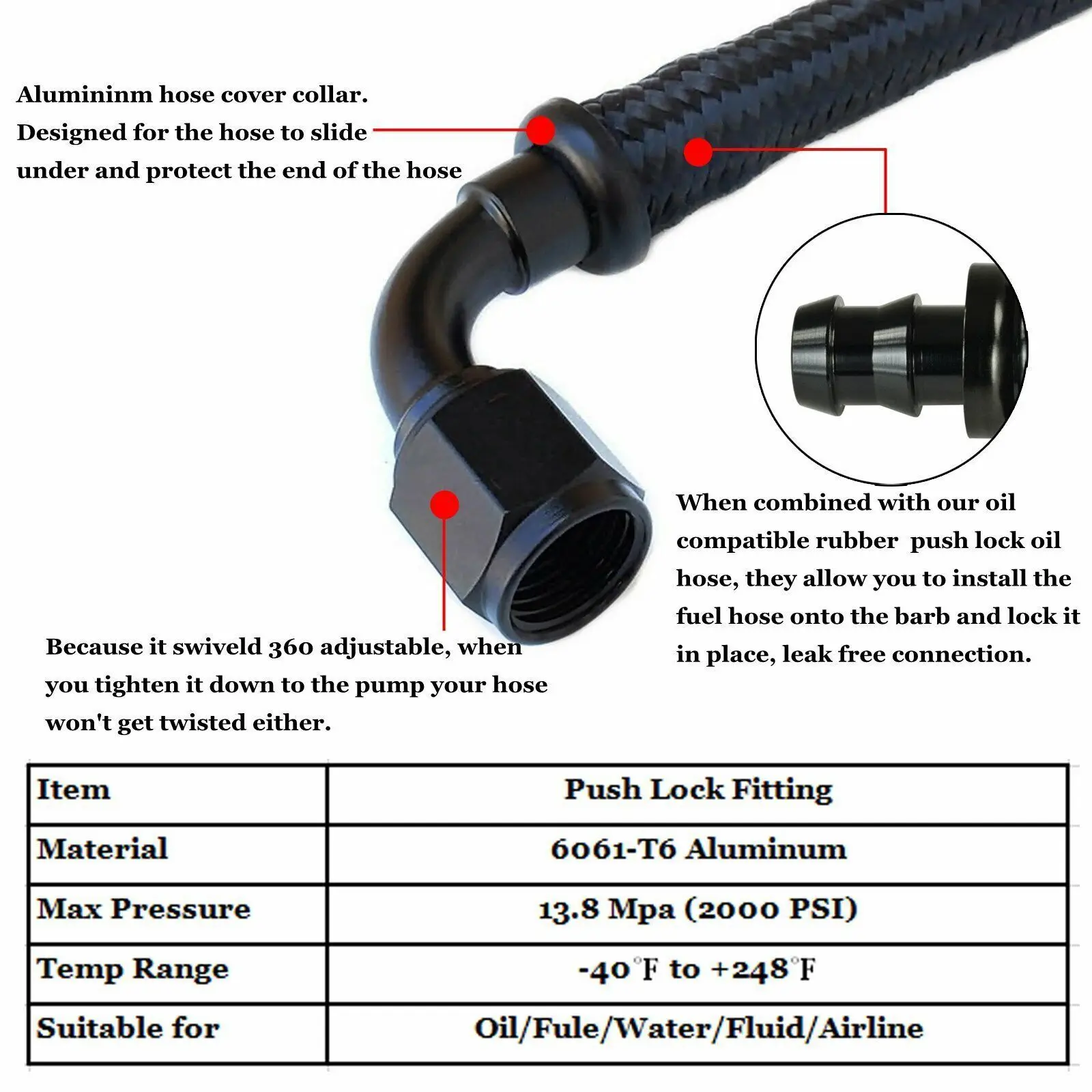 العالمي AN8 AN12 45 180 درجة دفع على قفل خرطوم نهاية المناسب بارب لزيت الوقود المياه السائل خط الهواء #6