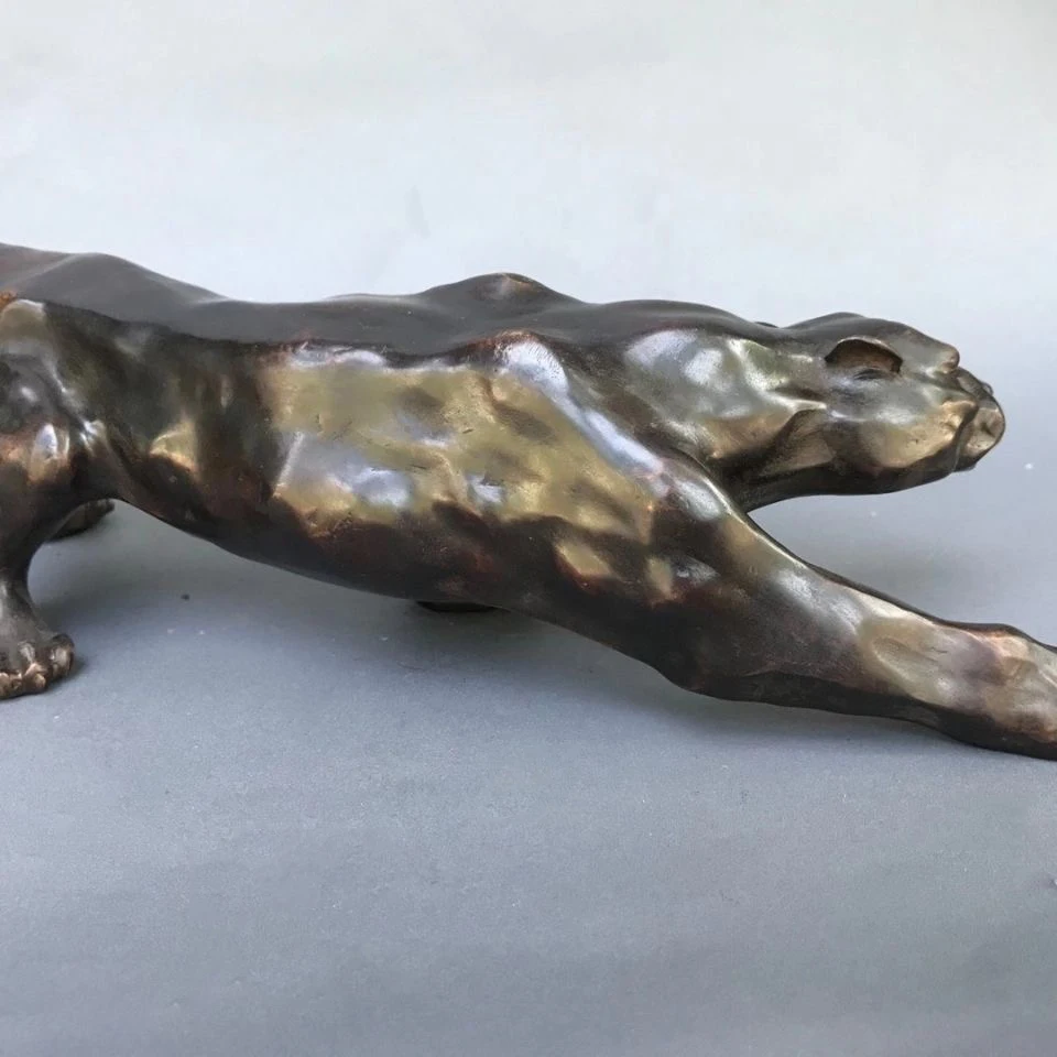 Imagem -05 - Grande 36cm Escultura de Bronze Estátua Pantera Leopardo Jaguar Gato Marcado Esmalte Decoração Bronze Decoração do Desktop Casa