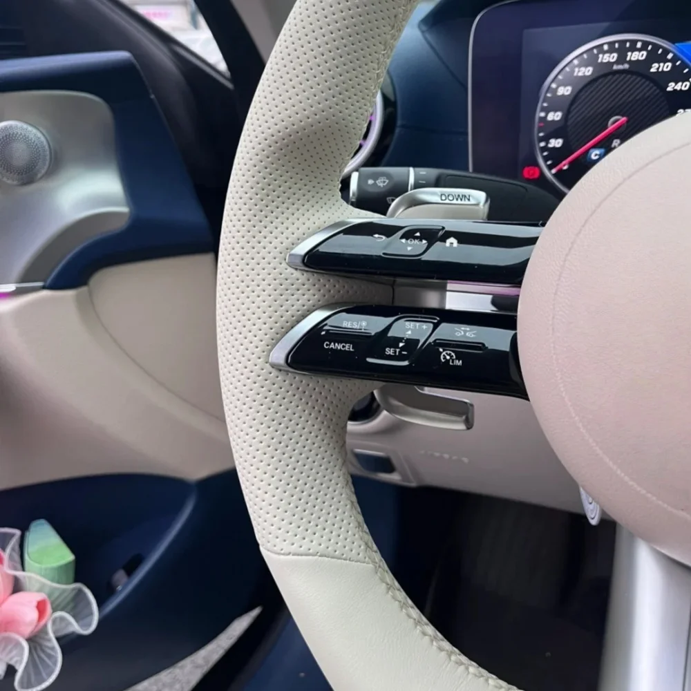 Custom Car Steering Wheel Braid Cover Hand Sewn White Leather For Mercedes Benz AMG GT E63 EQE 43 53 SL43 SL55 Car Accessories