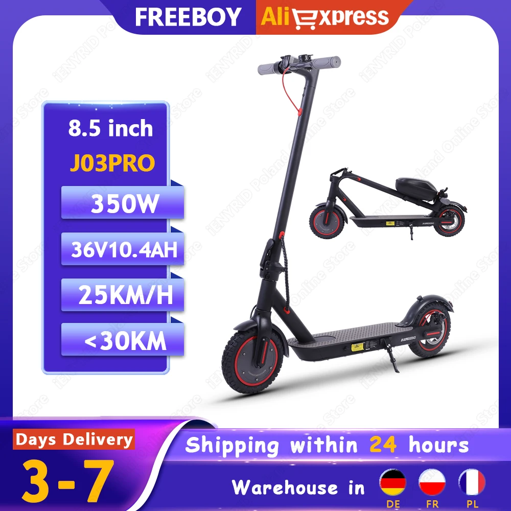 Motore per scooter elettrico J03Pro da 350 W, batteria 36V10.4Ah, facile da trasportare, scooter elettrico con custodia, pneumatico resistente all'usura da 8,5