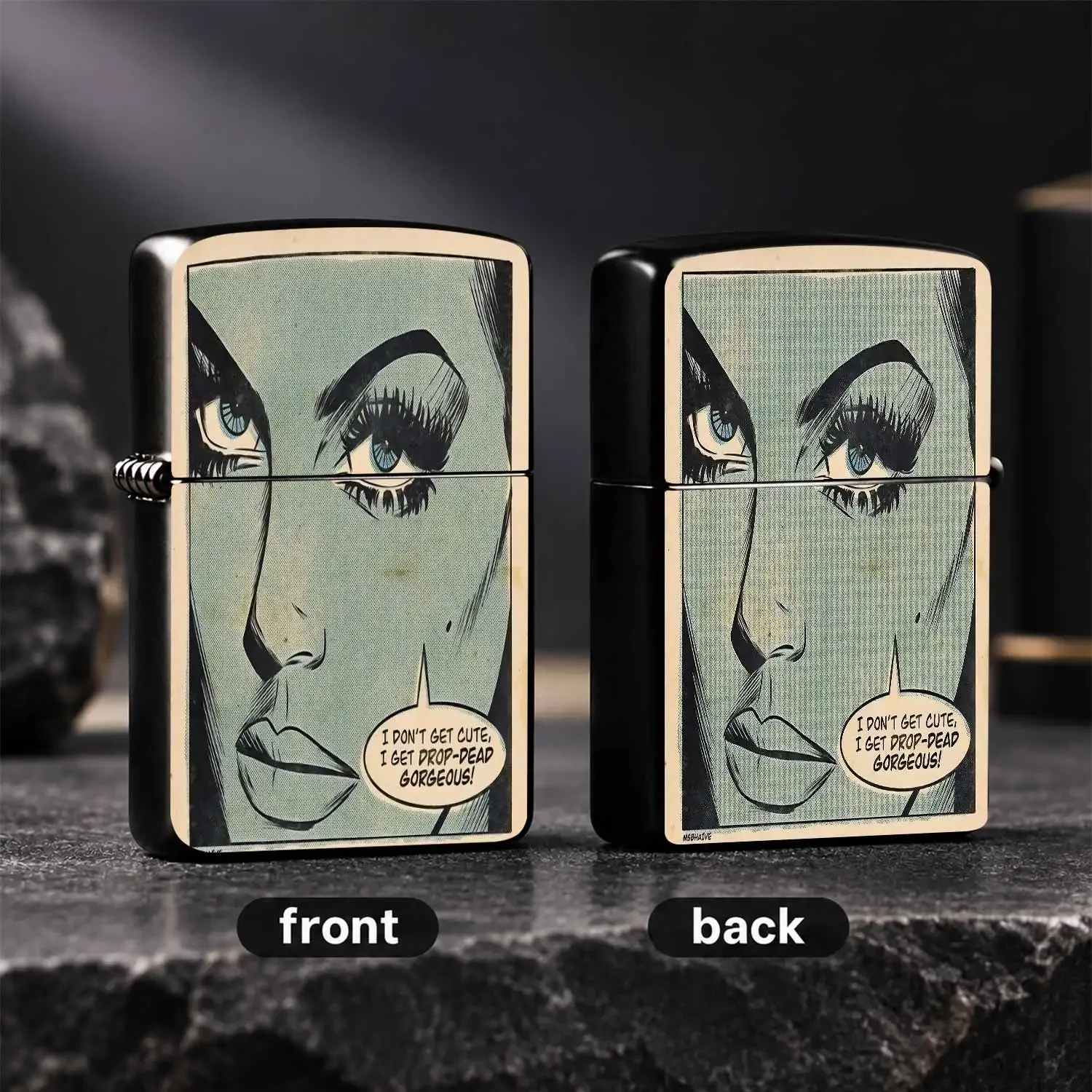 Vintage Comic Style I Don'T Get Cute I Get Drop Dead Gorgeous Portable Lighter, Trendy Art Printed Practical Daily Carry Item, Multi-Scenario Available Creative Nice Gift For Your Friends And People Who Love Retro Aesthetic Interesting And