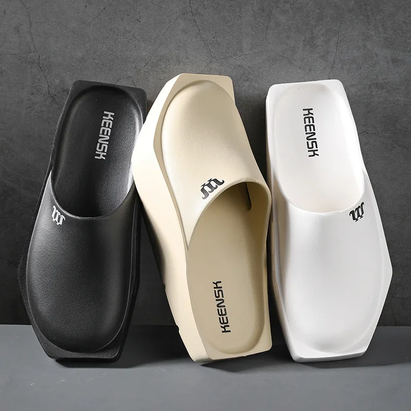 New Women Summer Home Slippers Home Indoor Bathroom Shoes Clogs Square INS Solid Flat Bottomed Non-Slip Girl Slides Japan Style