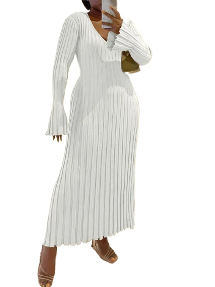 

Fashion Solid Dress For Women Casual V Neck Long Sleeve Loose Dresses Robe Femme Elegant Holiday Women's Clothing Y2k Winter New