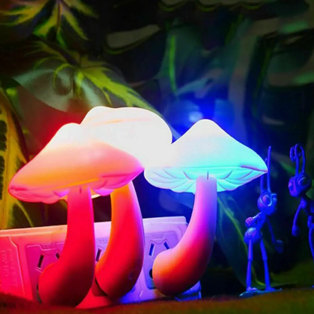 LED Night Lights Christmas Gift Mushroom Shape Bedroom Decor Wall Lamps Light Control Plug-in Corridor Lamp Night Light