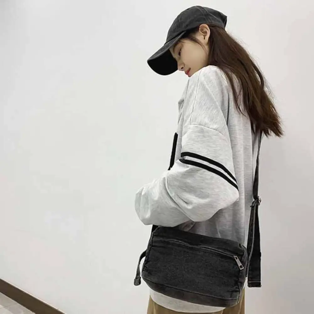 

Сумка Y2K из денима и канваса в уличном стиле, вместительная винтажная сумка-шоппер, однотонная сумка через плечо для студентов