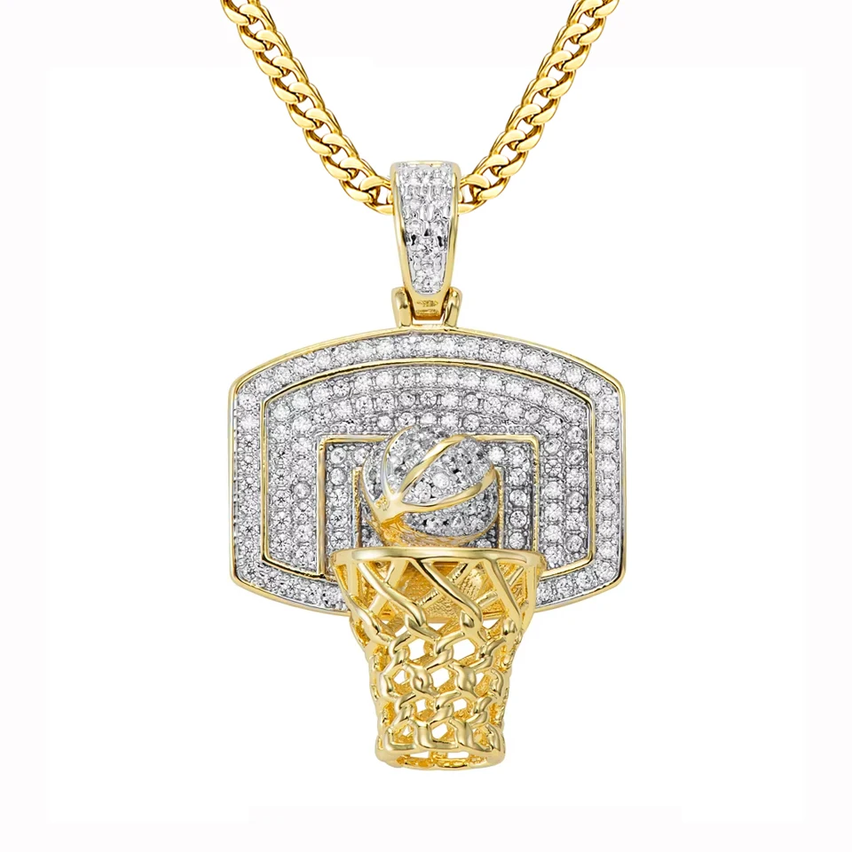 VANAXIN Hip Hop Basketball Frame Necklace Men Long Chain Hoop Net Pendant Sports Gifts for Friends Teammate