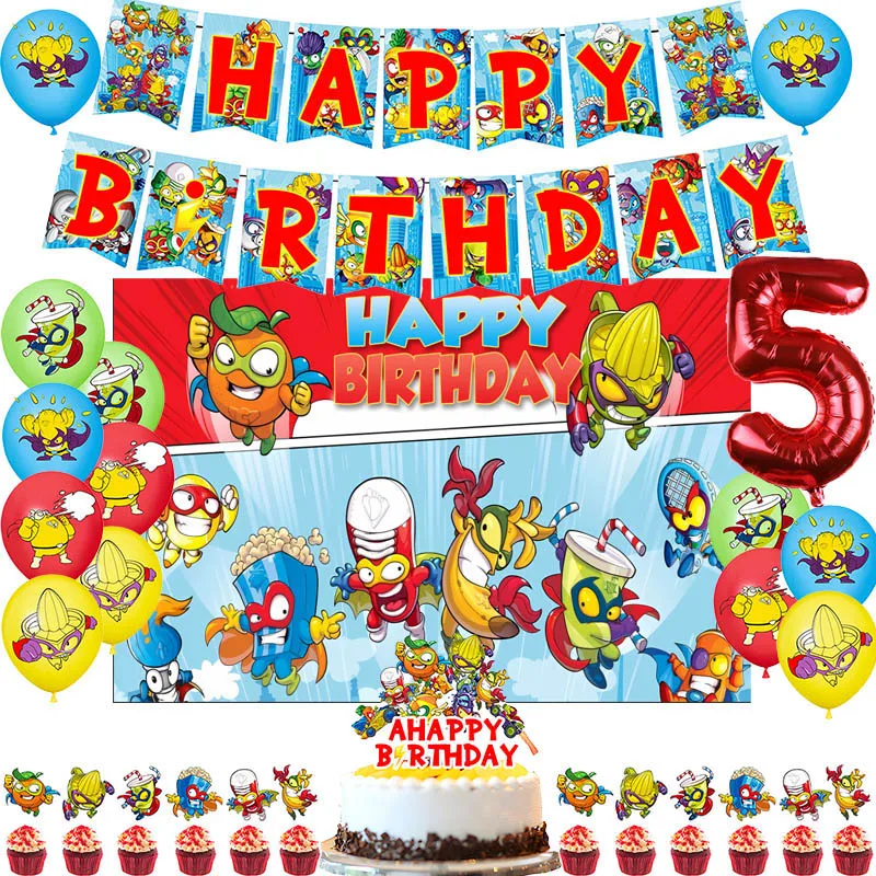 Superthings Birthday Party Decoration Balloon Banner Backdrop Cake Topper Superzings Party Supplies Baby Shower