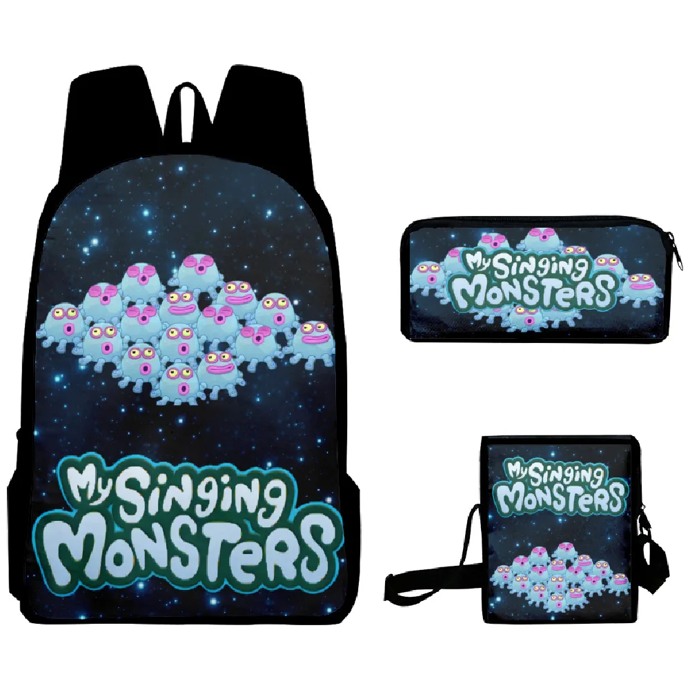 Luxury Popular my singing monsters 3D Print 3pcs/Set School Bags Laptop Daypack Backpack Inclined shoulder bag Pencil Case