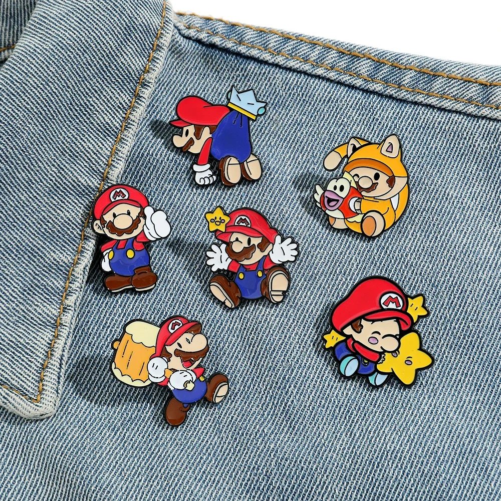 3/6 pcs Classic Game Super Mario Bros Enamel Lapel Pins Cartoon Mario Bros Brooch for Backpack Badge Pins Accessories