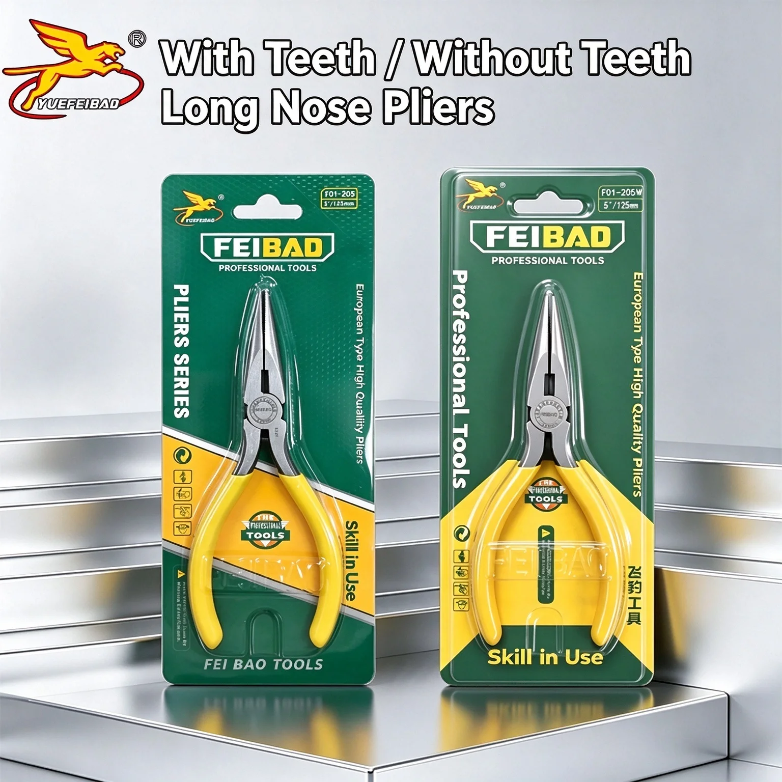 YUEFEIBAO Long Nose Pliers With/Without Teeth, Anti-slip Handle Needle Nose Pliers for Electrician Repair Hand Tools