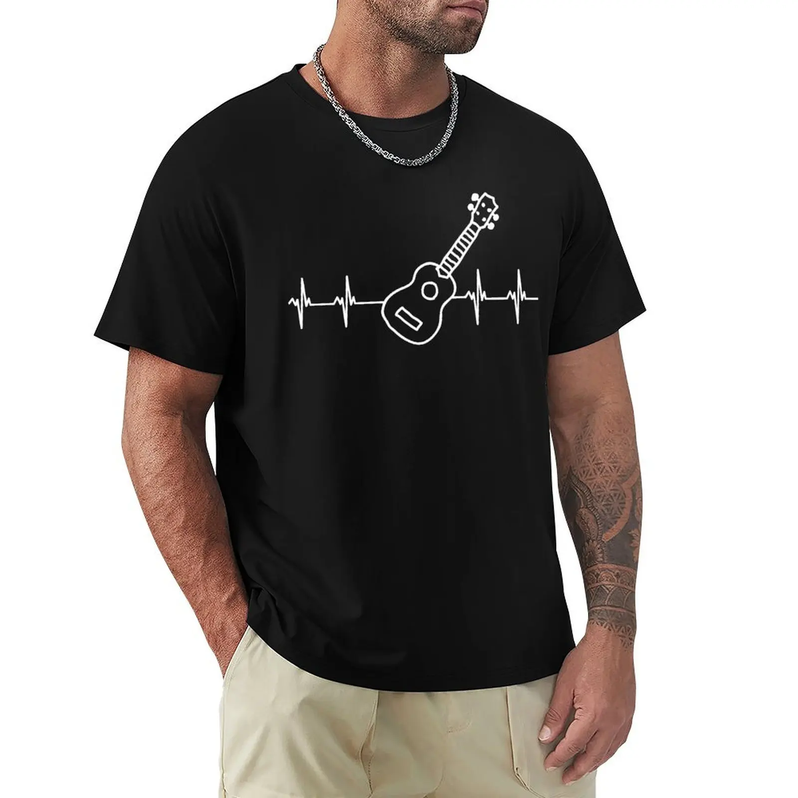 Ukulele Player Heartbeat Line T-Shirt street wear heavyweights tees vintage t shirt men