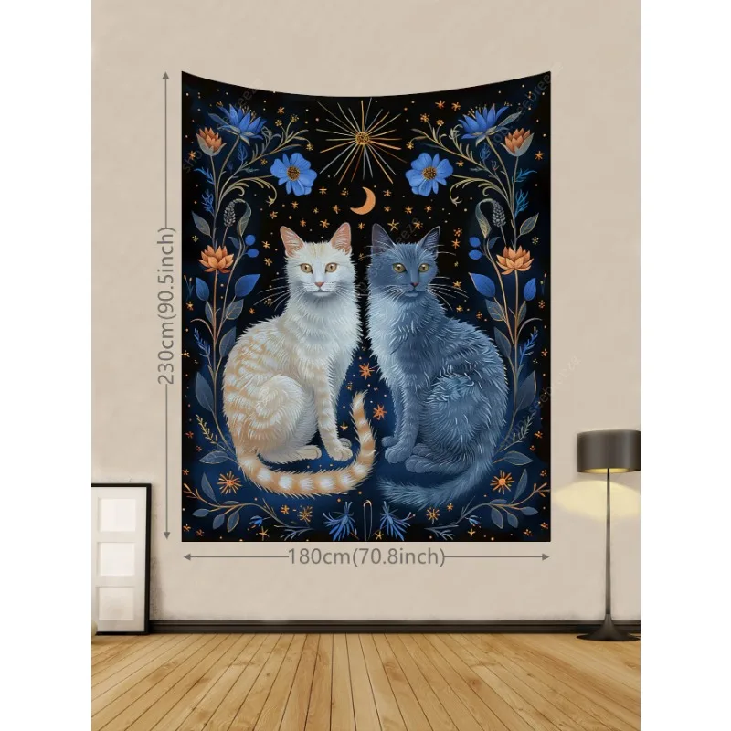 

Cute Cat Tapestry Beautiful Flower Animal Tarot Tapestry Wall Hanging for Kawaii Room Decor Bedroom Aesthetic Boho Home Decor
