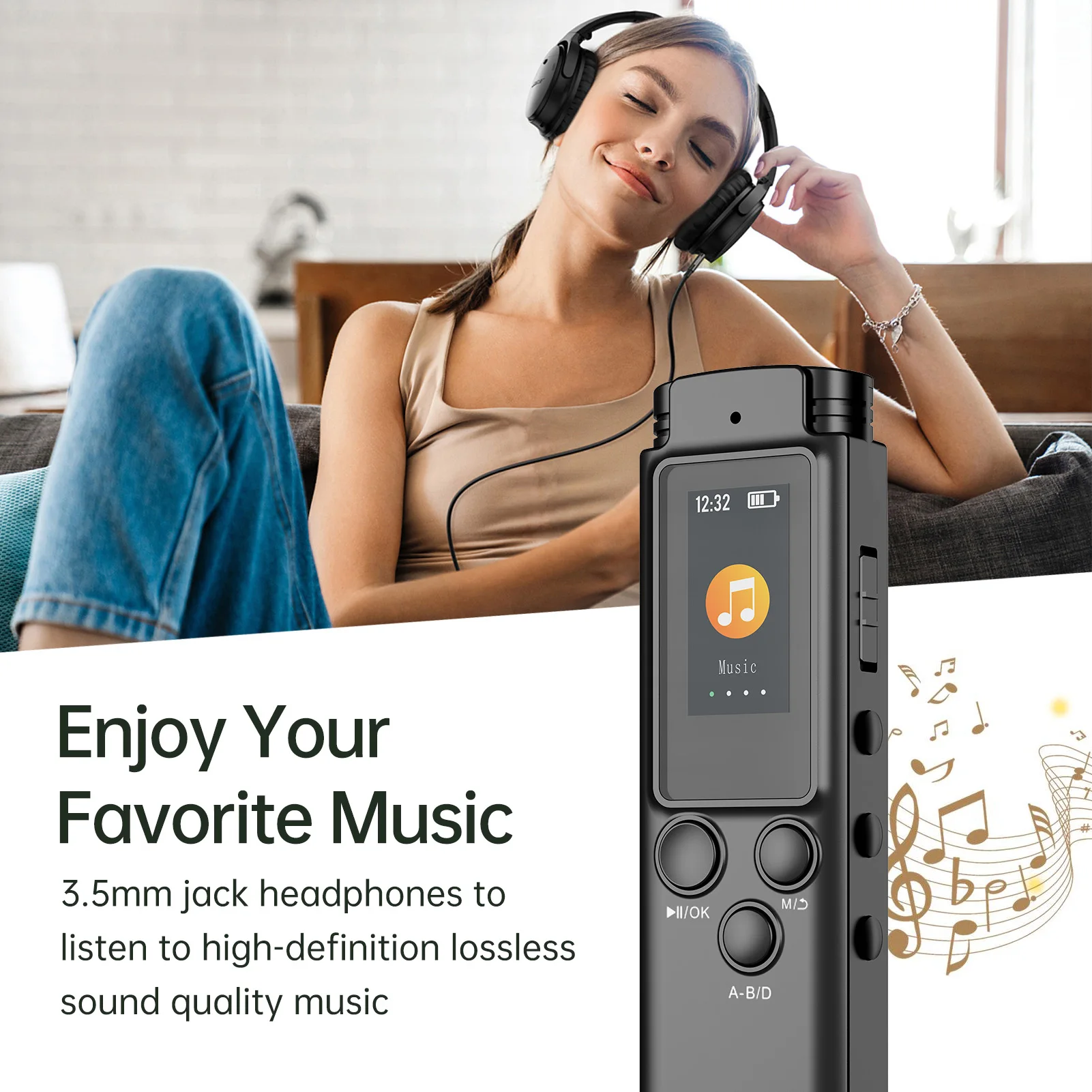 مسجل صوت رقمي 64 جيجابايت/16 جيجابايت/8 جيجابايت، تسجيل صوتي منشط، تقليل الضوضاء مع تشغيل مشغل موسيقى MP3 للاجتماعات #3