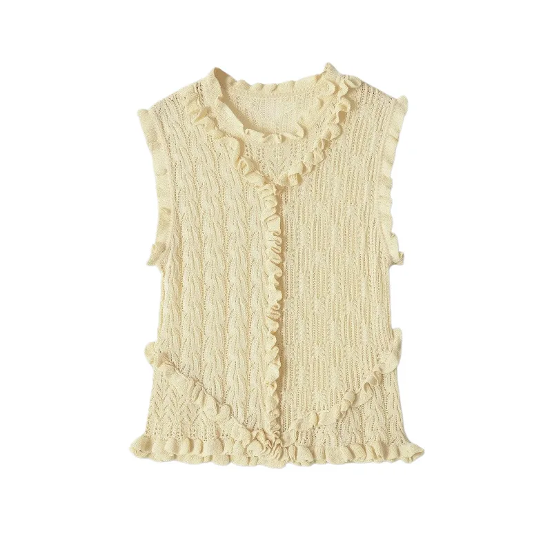 

Withered Women's 2026 Summer New Product: Casual Hollow Lotus Leaf Edge Stacked Round Neck Knitted Sweater