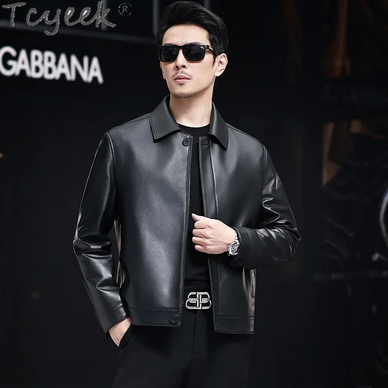 Tcyeek Genuine Leather Jacket for Men 2025 Business Casual Goatskin Leather Coat Spring Autumn Clothes Mens Coats Jaqueta Couro