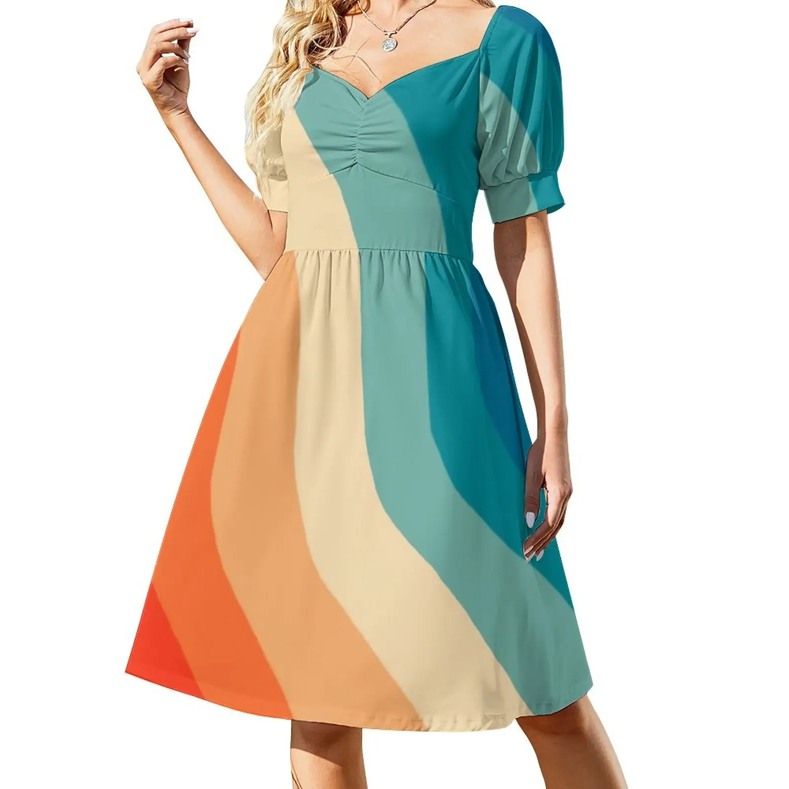 

Retro style waves Short-Sleeved Dress luxury dresses dresses for womens elegant dress
