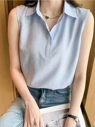 Summer Sleeveless Blouse Women Casual Striped Shirts Blouses Female Blusas Casual Ladies Office OL Blouses Basice Tops